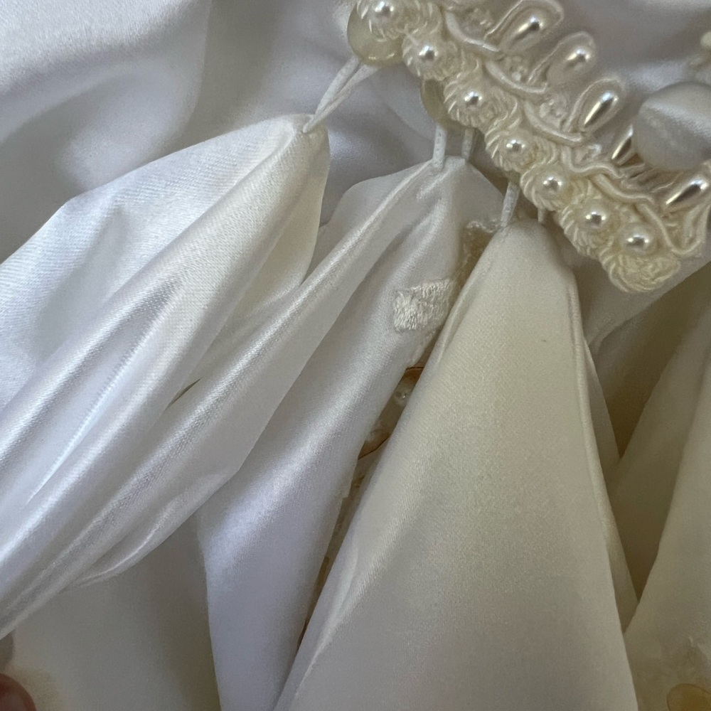 Vintage 1980s Pearl Beaded Wedding Gown | Basque Waist | Cathedral Train - Picture 7 of 16
